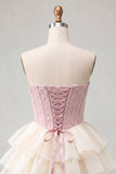Yellow Jacquard Tiered Ruffled A Line Short Corset Homecoming Dress