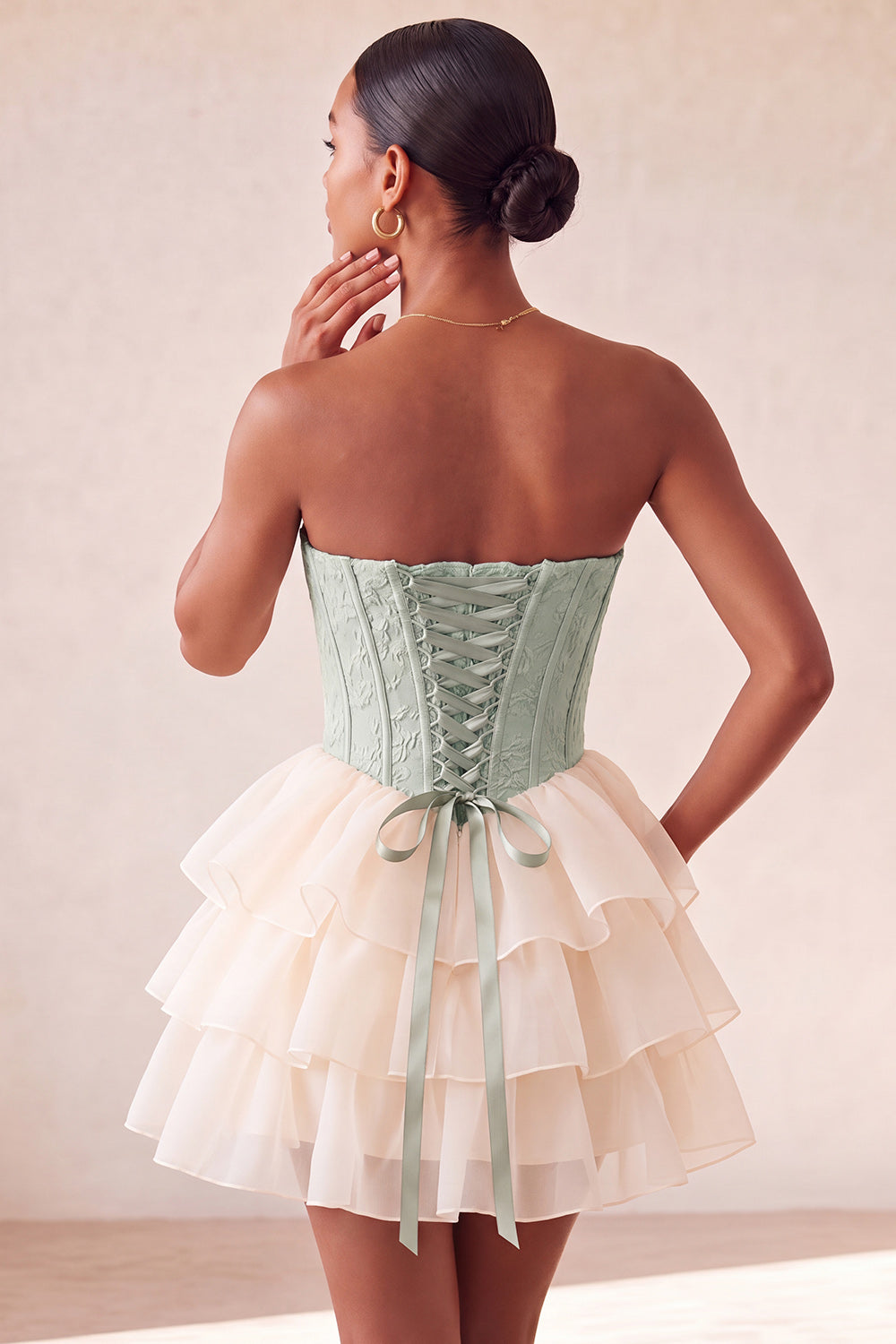 Yellow Jacquard Tiered Ruffled A Line Short Corset Homecoming Dress