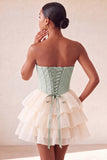 Yellow Jacquard Tiered Ruffled A Line Short Corset Homecoming Dress