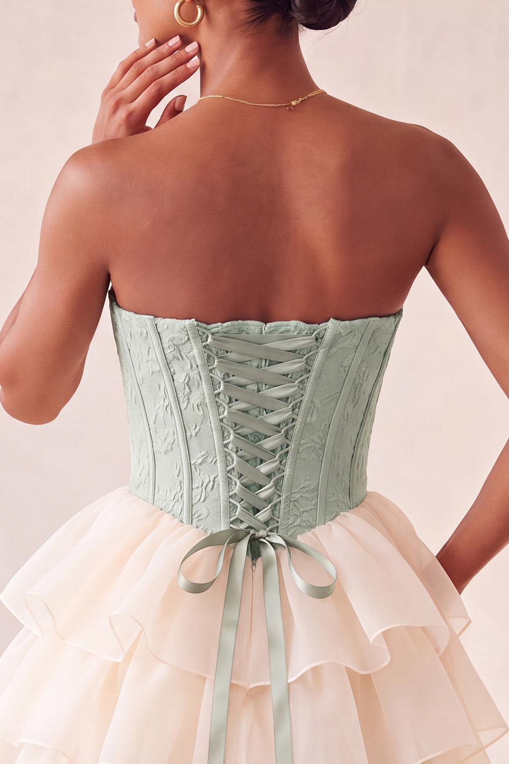Yellow Jacquard Tiered Ruffled A Line Short Corset Homecoming Dress