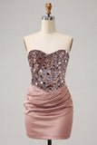 Sparkly Navy Sequin Ruched Sweetheart Tight Short Homecoming Dress