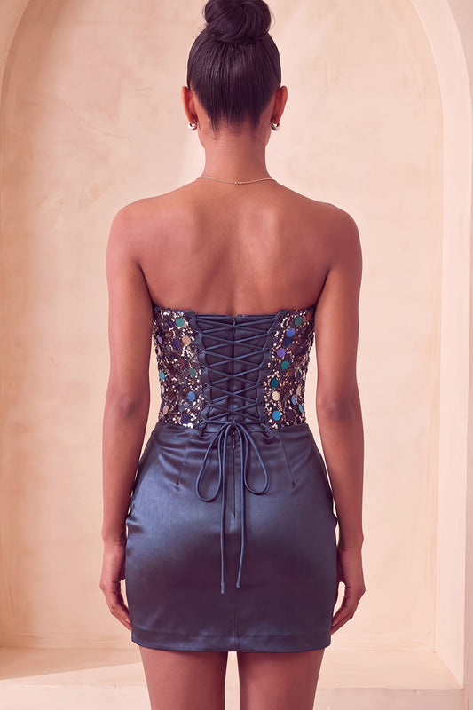 Sparkly Navy Sequin Ruched Sweetheart Tight Short Homecoming Dress