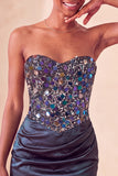 Sparkly Navy Sequin Ruched Sweetheart Tight Short Homecoming Dress