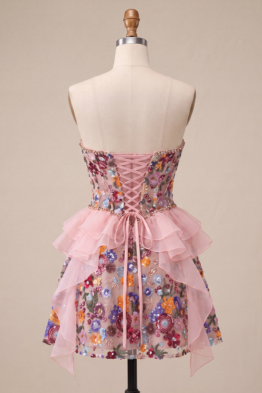 Sparkly Sage Green Floral Corset Sequin Ruffled Short Homecoming Dress