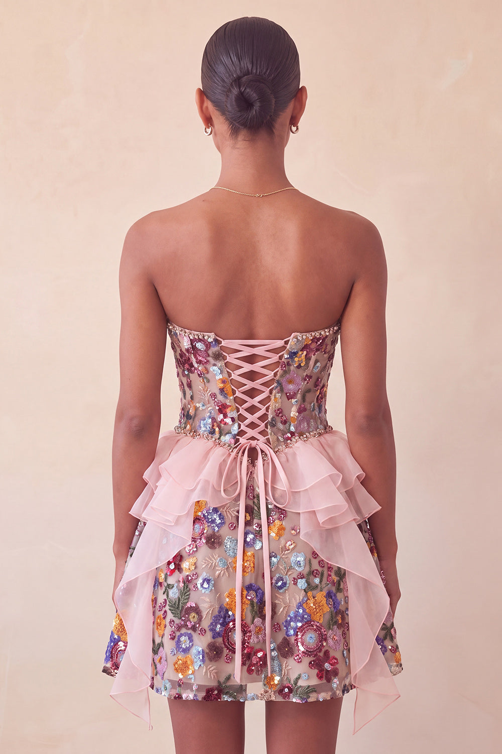 Sparkly Sage Green Floral Corset Sequin Ruffled Short Homecoming Dress