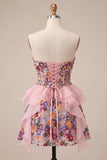 Sparkly Sage Green Floral Corset Sequin Ruffled Short Homecoming Dress