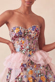 Sparkly Sage Green Floral Corset Sequin Ruffled Short Homecoming Dress