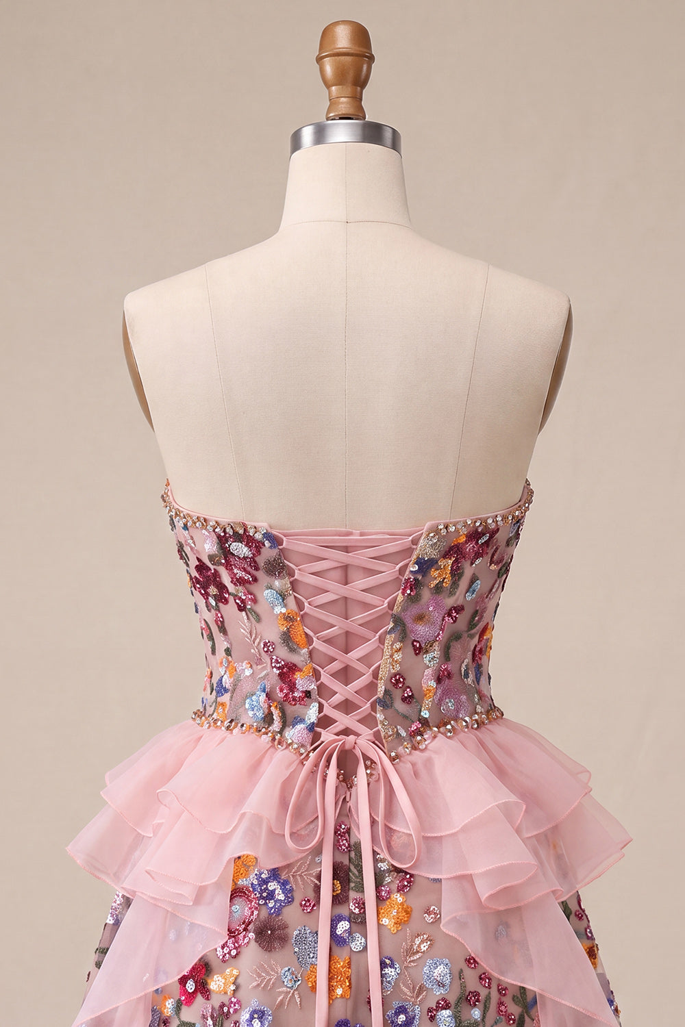 Sparkly Sage Green Floral Corset Sequin Ruffled Short Homecoming Dress