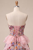 Sparkly Sage Green Floral Corset Sequin Ruffled Short Homecoming Dress