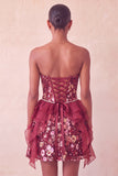 Sparkly Sage Green Floral Corset Sequin Ruffled Short Homecoming Dress