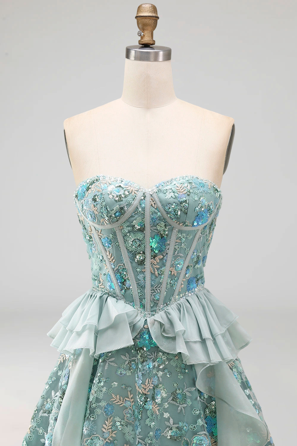 Sparkly Pink Floral Corset Sequin Ruffled Short Homecoming Dress