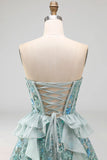 Sparkly Pink Floral Corset Sequin Ruffled Short Homecoming Dress