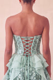 Sparkly Sage Green Floral Corset Sequin Ruffled Short Homecoming Dress