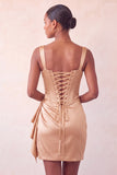 Pink Satin Beaded Tight Short Corset Homecoming Dress with Sash