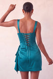 Pink Satin Beaded Tight Short Corset Homecoming Dress with Sash
