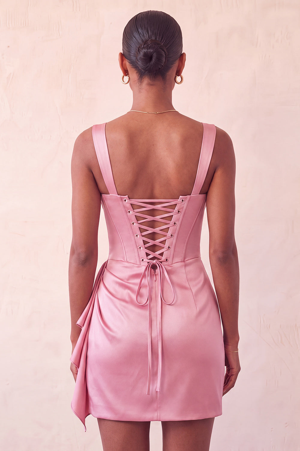 Pink Satin Beaded Tight Short Corset Homecoming Dress with Sash
