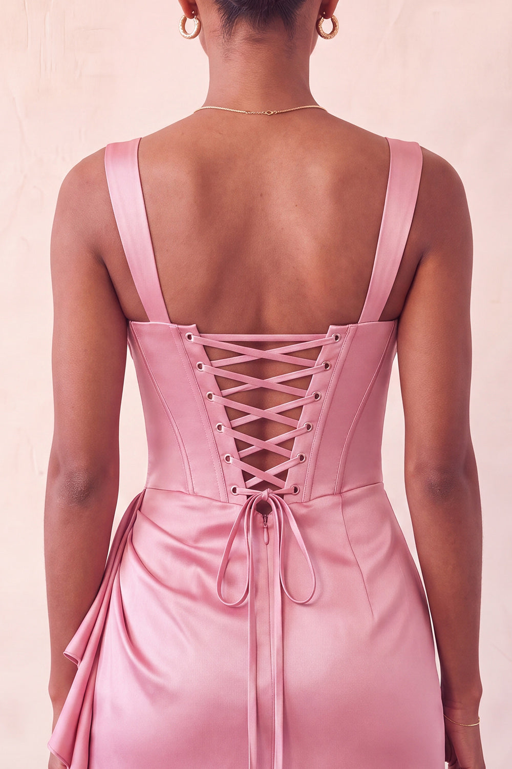 Pink Satin Beaded Tight Short Corset Homecoming Dress with Sash