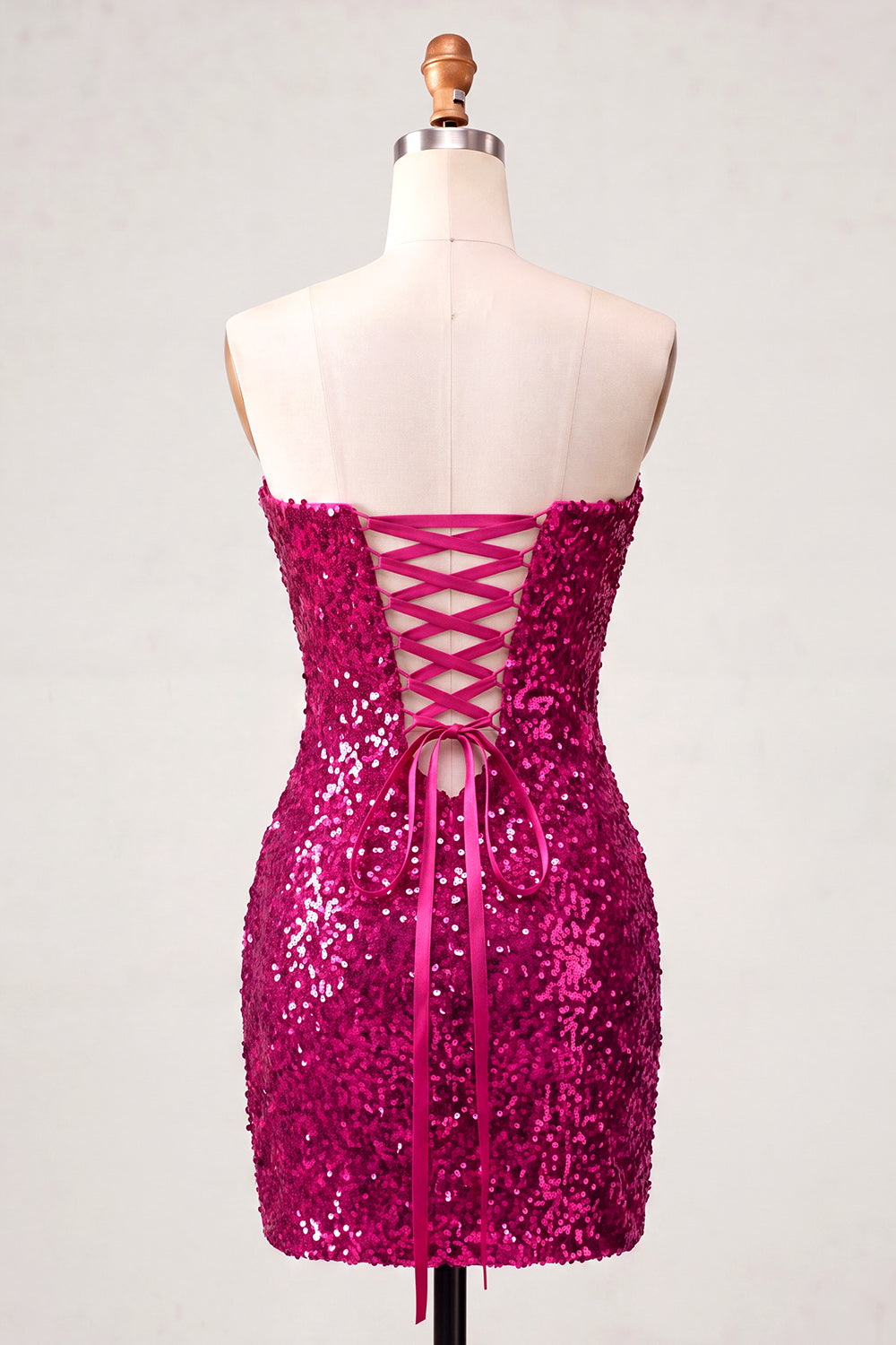 Sparkly Pink Sequin Keyhole Tight Short Homecoming Dress with Slit