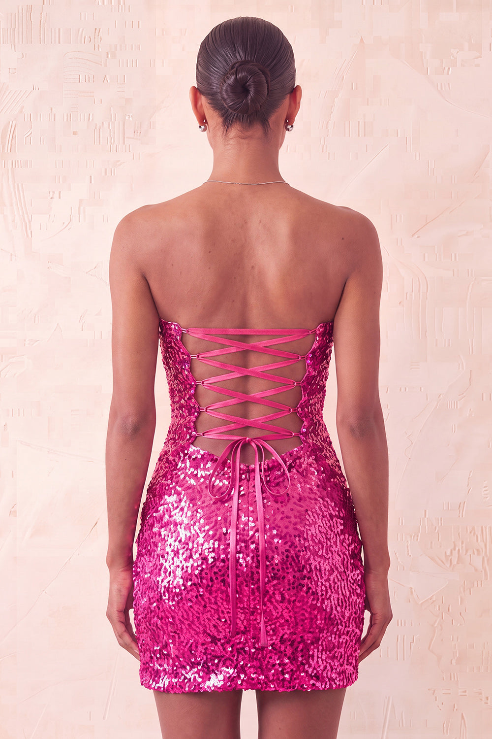 Sparkly Pink Sequin Keyhole Tight Short Homecoming Dress with Slit