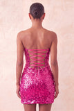 Sparkly Pink Sequin Keyhole Tight Short Homecoming Dress with Slit