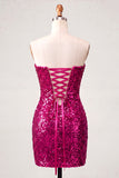 Sparkly Pink Sequin Keyhole Tight Short Homecoming Dress with Slit