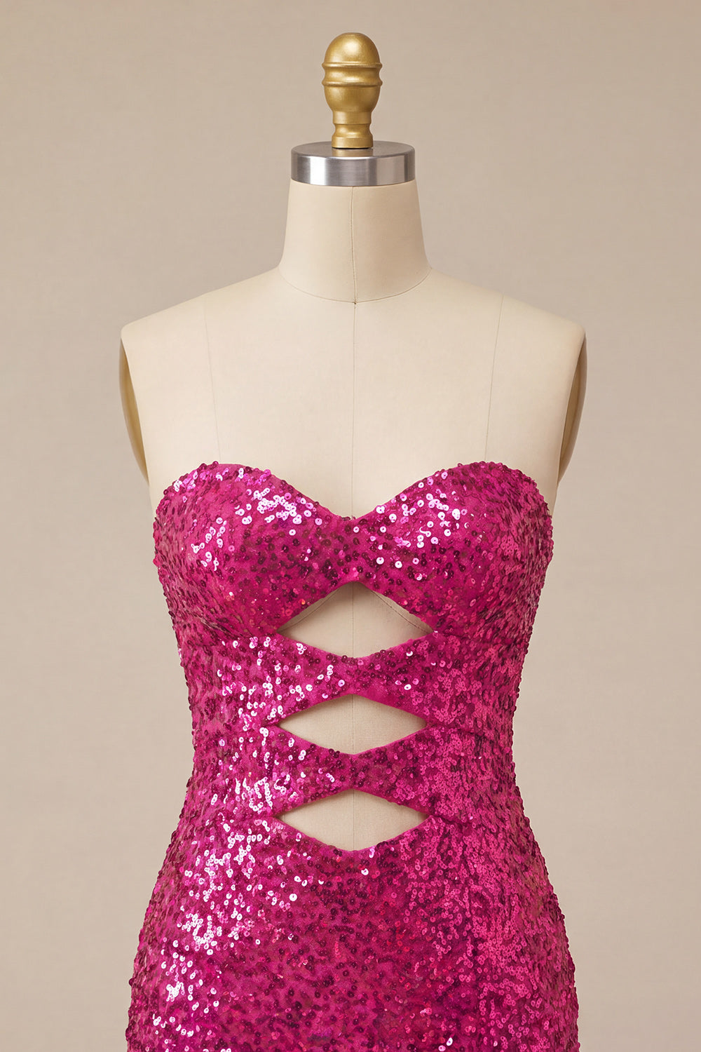 Sparkly Pink Sequin Keyhole Tight Short Homecoming Dress with Slit
