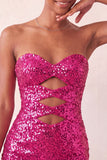 Sparkly Pink Sequin Keyhole Tight Short Homecoming Dress with Slit
