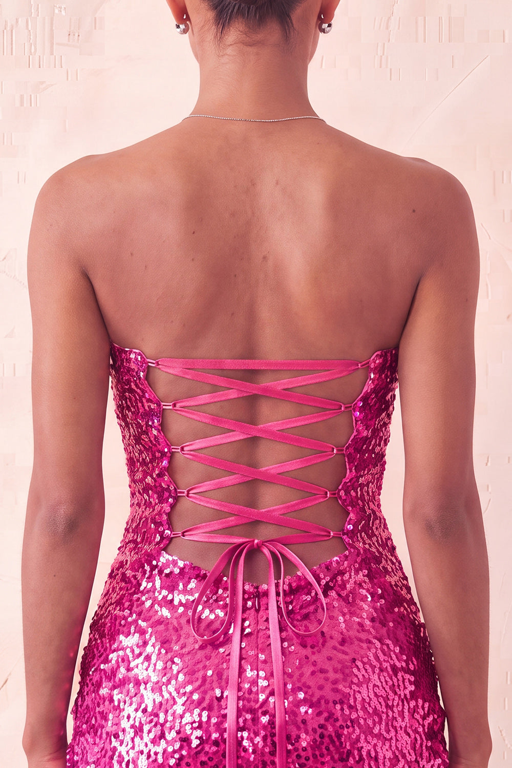 Sparkly Pink Sequin Keyhole Tight Short Homecoming Dress with Slit