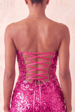 Sparkly Pink Sequin Keyhole Tight Short Homecoming Dress with Slit