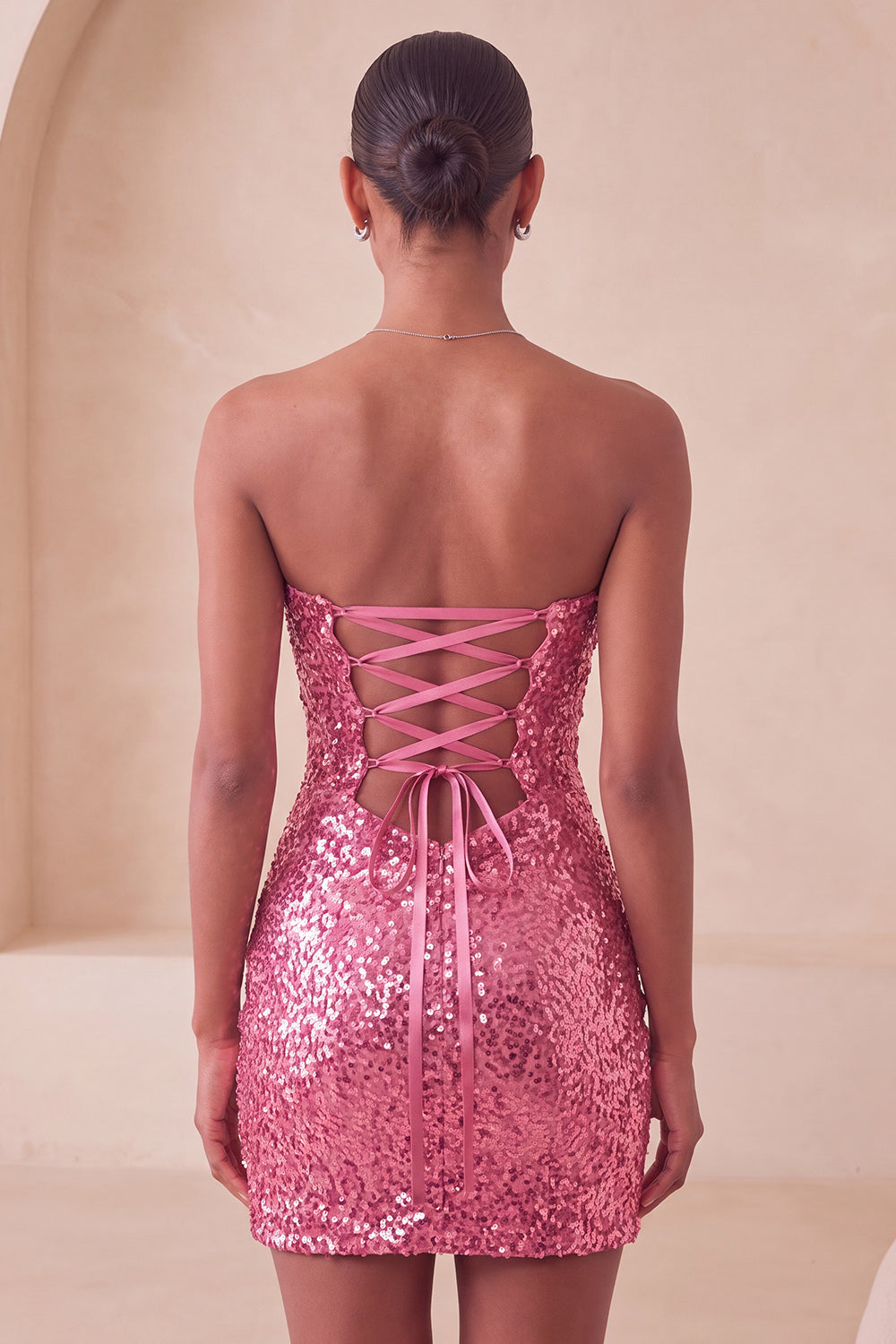 Sparkly Pink Sequin Keyhole Tight Short Homecoming Dress with Slit