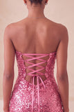 Sparkly Pink Sequin Keyhole Tight Short Homecoming Dress with Slit
