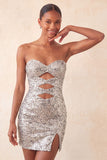 Sparkly Pink Sequin Keyhole Tight Short Homecoming Dress with Slit