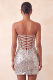 Sparkly Pink Sequin Keyhole Tight Short Homecoming Dress with Slit