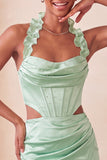 Champagne Corset Ruffled Beaded Halter Tight Short Homecoming Dress