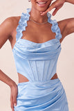 Champagne Corset Ruffled Beaded Halter Tight Short Homecoming Dress