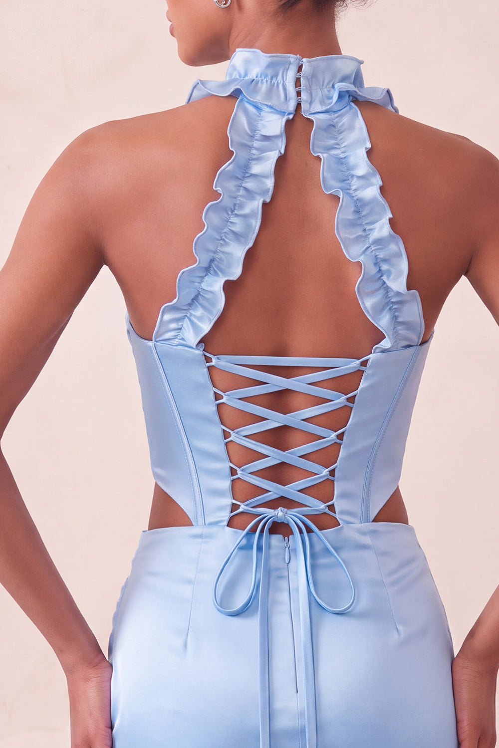 Champagne Corset Ruffled Beaded Halter Tight Short Homecoming Dress