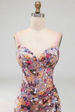 Sparkly Floral Pink Sequin Corset Tight Short Homecoming Dress