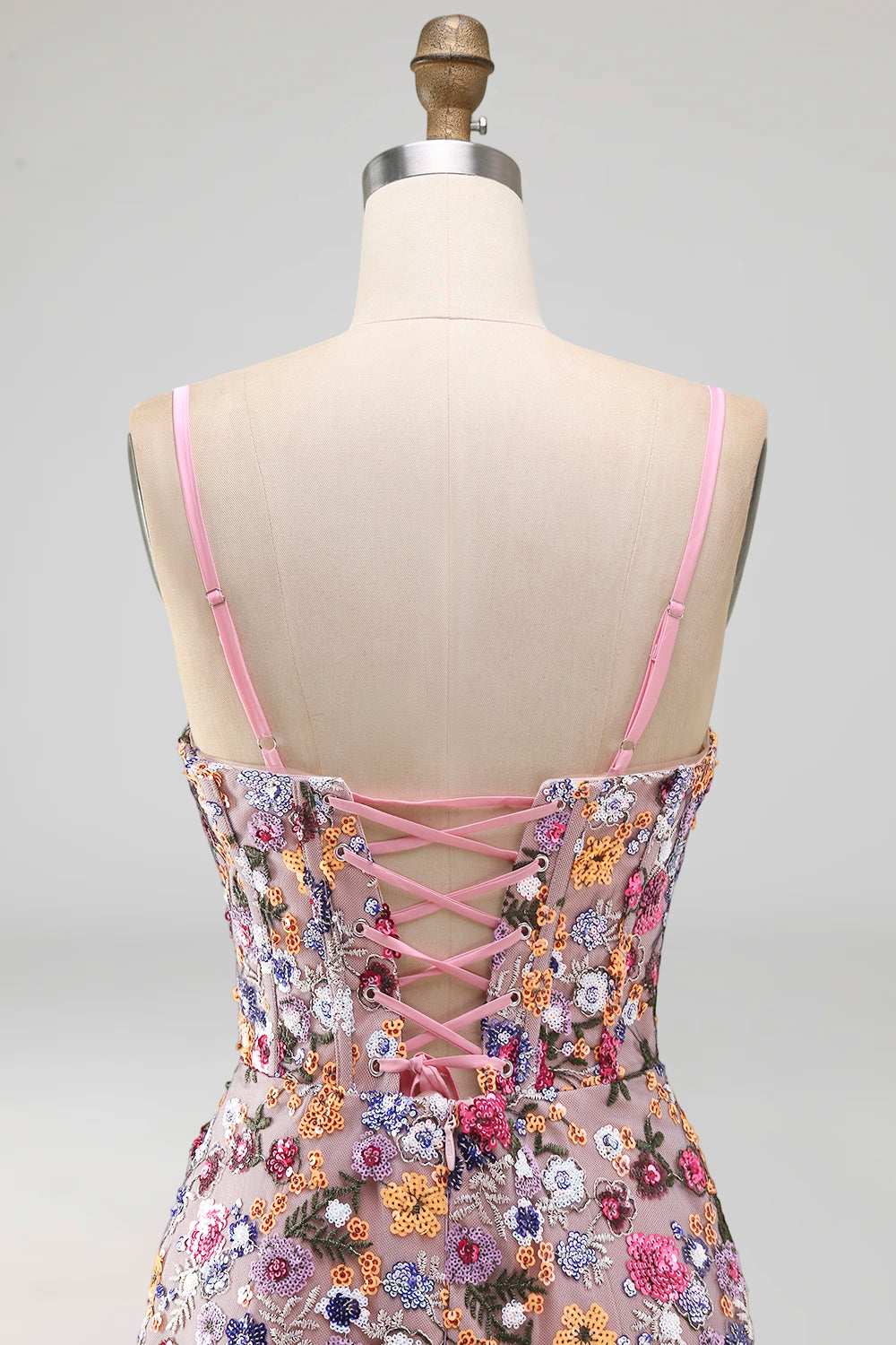 Sparkly Floral Pink Sequin Corset Tight Short Homecoming Dress