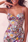 Sparkly Floral Pink Sequin Corset Tight Short Homecoming Dress