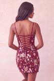 Sparkly Floral Pink Sequin Corset Tight Short Homecoming Dress
