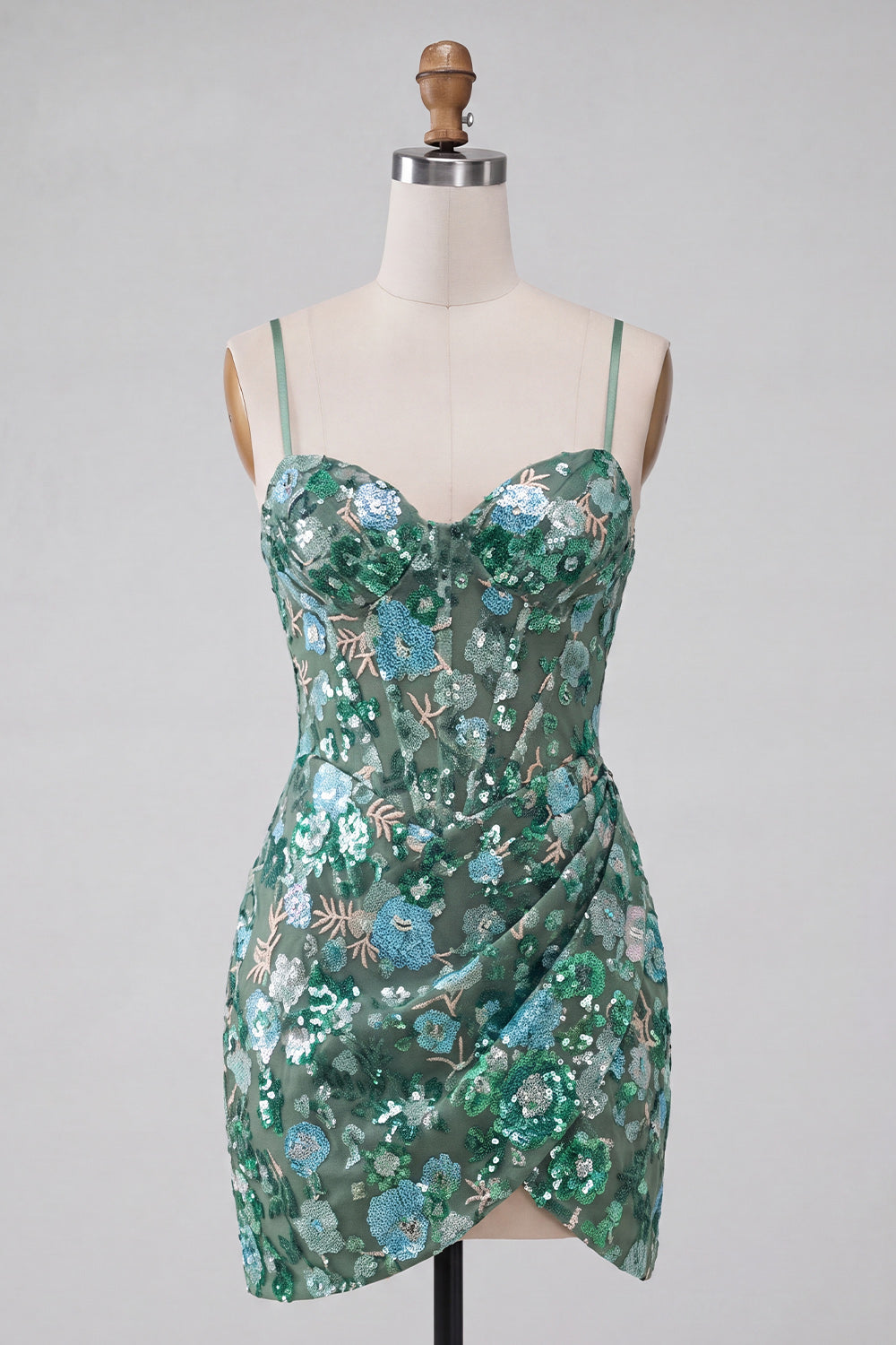 Sparkly Floral Pink Sequin Corset Tight Short Homecoming Dress