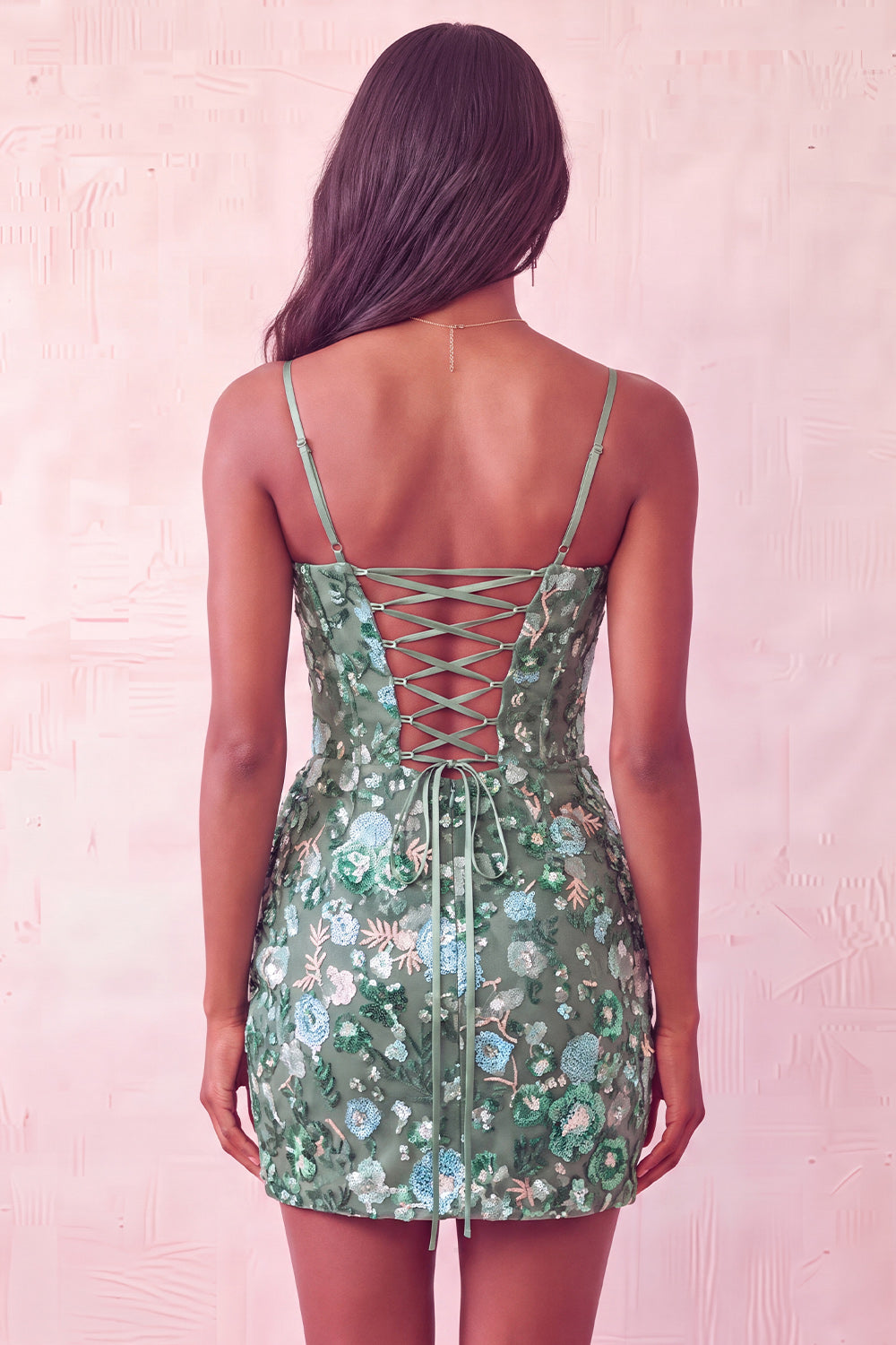 Sparkly Floral Pink Sequin Corset Tight Short Homecoming Dress