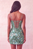Sparkly Floral Pink Sequin Corset Tight Short Homecoming Dress