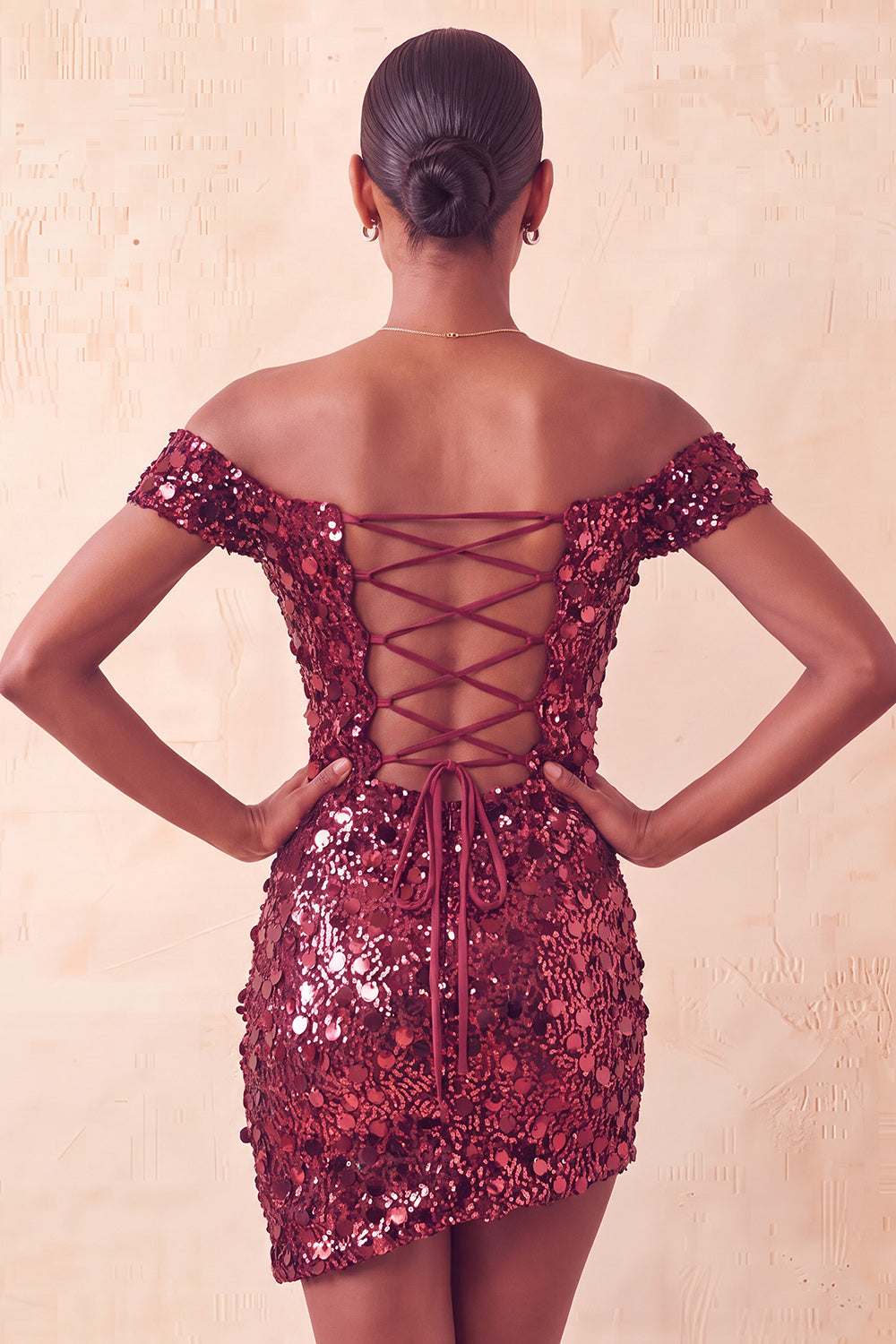 Sparkly Champagne Sequin Off The Shoulder Short Tight Homecoming Dress