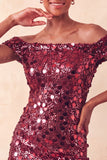 Sparkly Champagne Sequin Off The Shoulder Short Tight Homecoming Dress