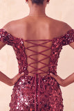 Sparkly Champagne Sequin Off The Shoulder Short Tight Homecoming Dress
