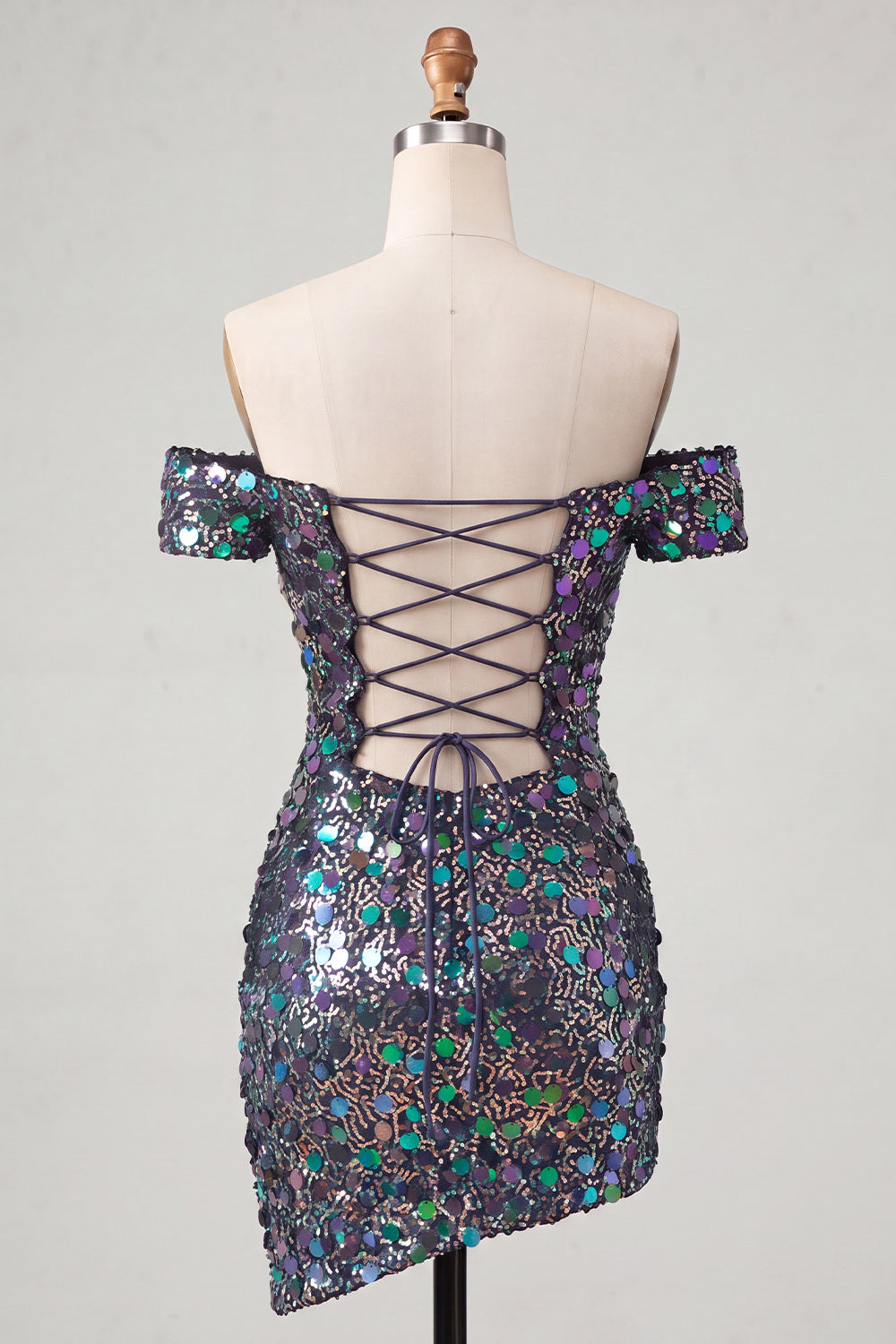 Sparkly Champagne Sequin Off The Shoulder Short Tight Homecoming Dress