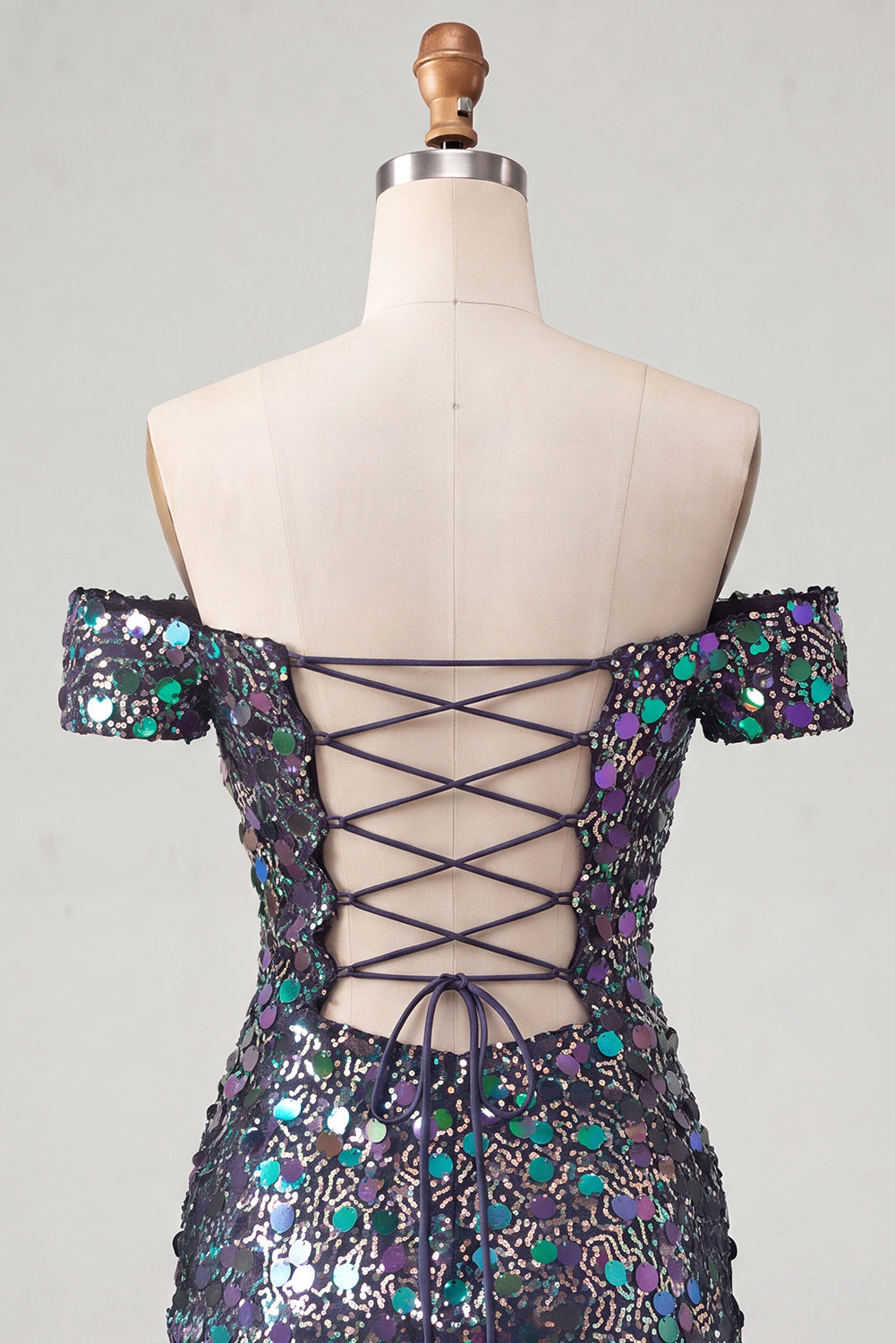 Sparkly Champagne Sequin Off The Shoulder Short Tight Homecoming Dress