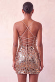 Sparkly Red Sequin Spaghetti Straps Tight Short Homecoming Dress