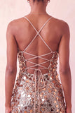 Sparkly Red Sequin Spaghetti Straps Tight Short Homecoming Dress